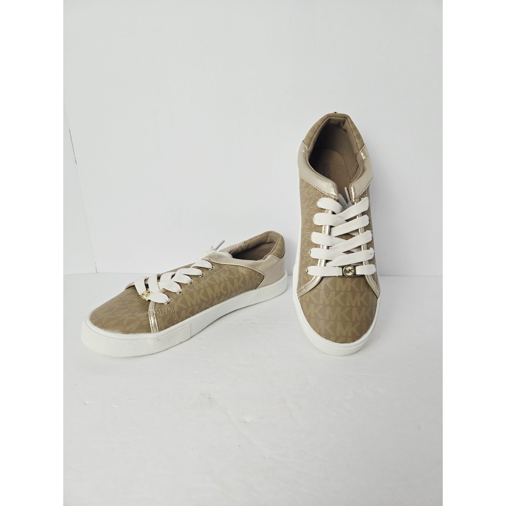 Michael Kors Womens Junior Size 4 Lorena gold logo sneaker shoe MK NWOT